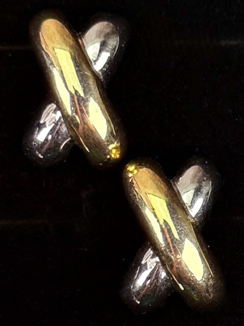 Vintage Goldtone and Silvertone Crossover weighted pierced earrings